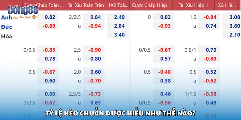 Tỷ lệ kèo chuẩn được hiểu như thế nào?